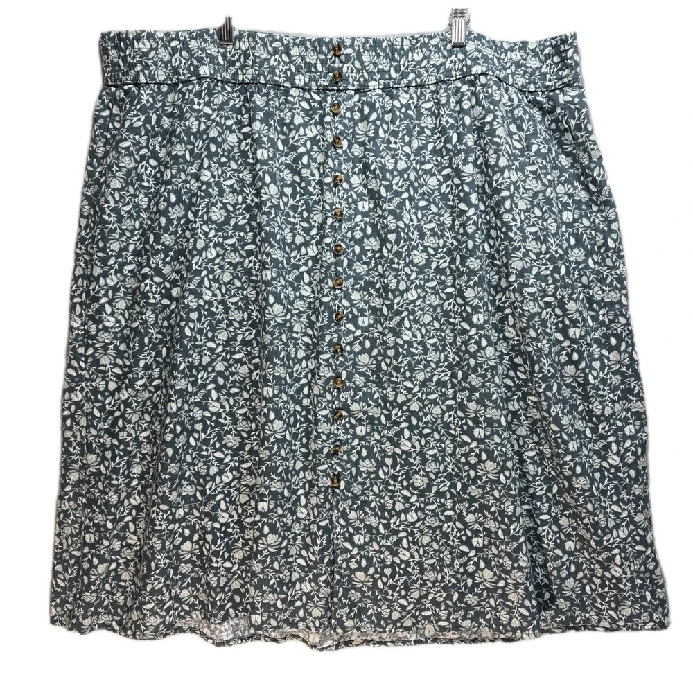 Sonoma Linen Blend Ditsy Floral Pull On Skirt Womens 3XL Prairie Cottagecore New